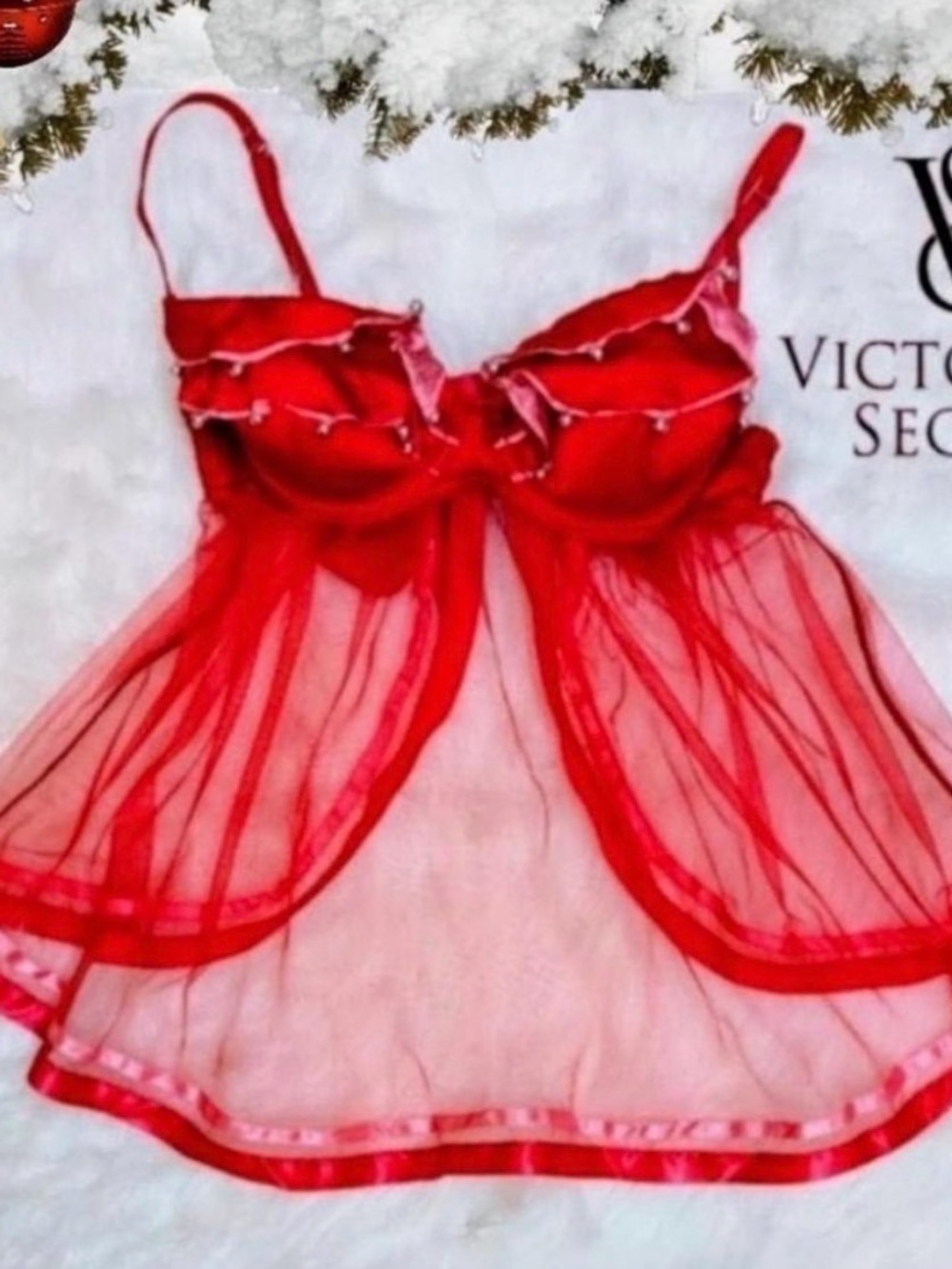 Victoria's Secret Y2K Jingle Bell Sheer Babydoll Holiday Chemise